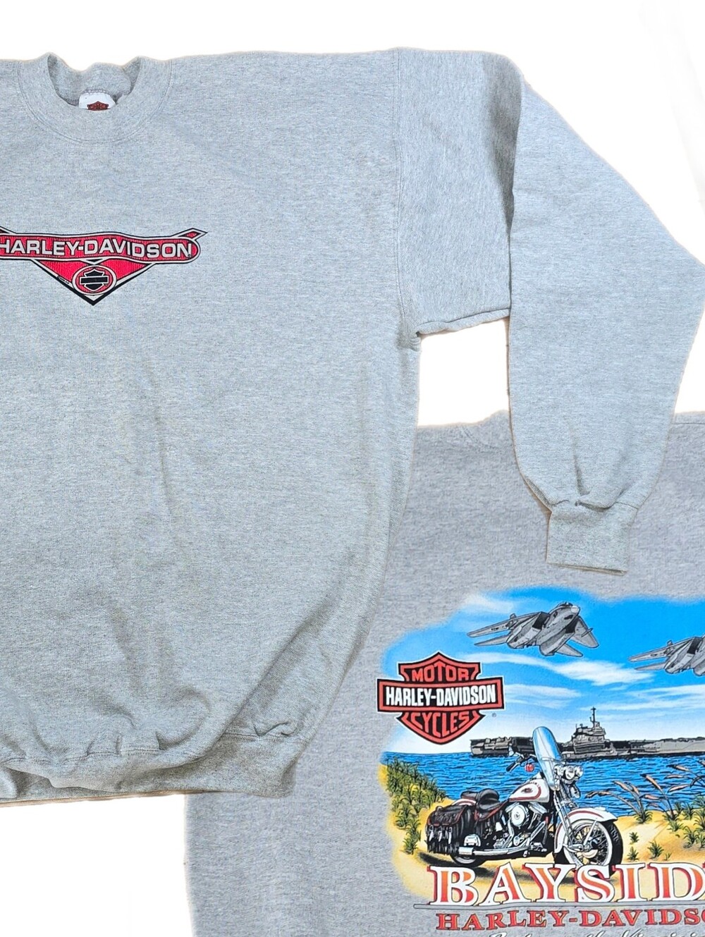 Vintage Harley Davidson Grey Crewneck Sweatshirt Size Large Biker Y2K Bayside